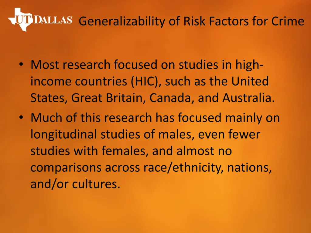 generalizability of risk factors for crime