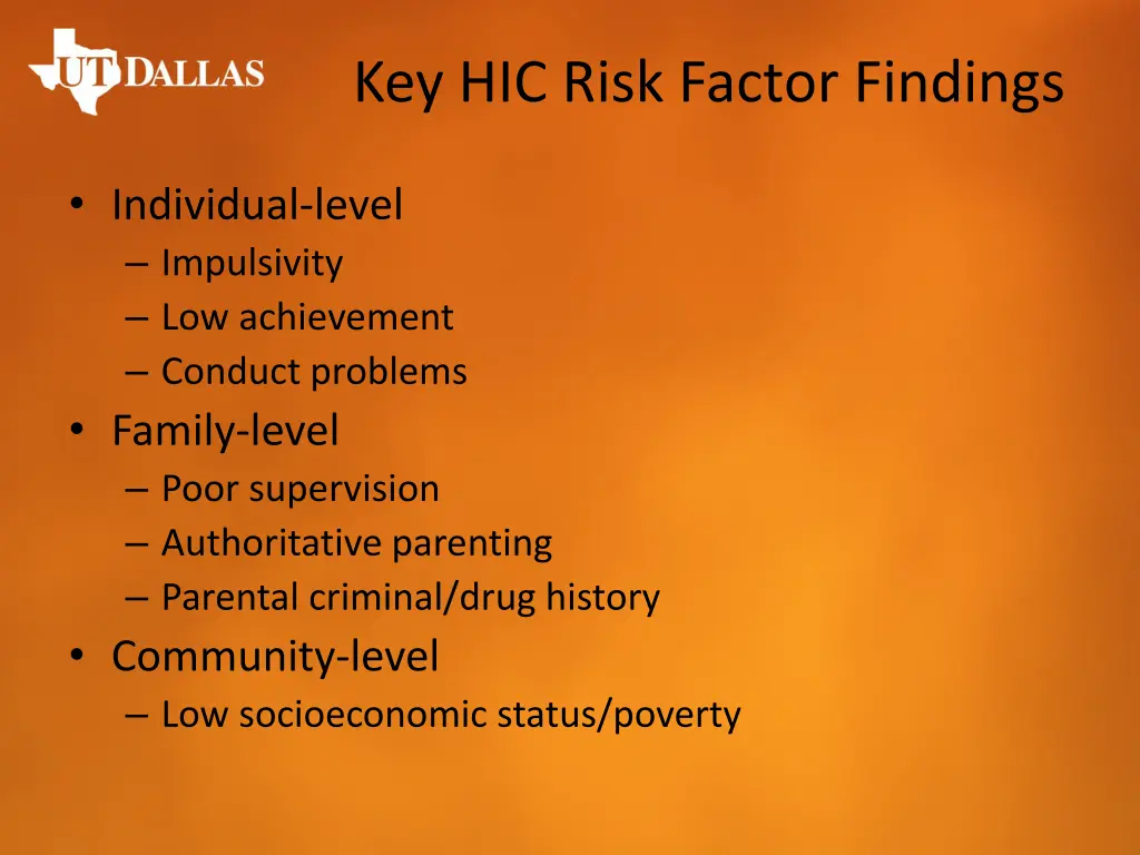 key hic risk factor findings