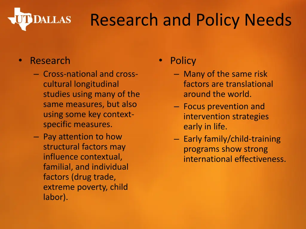 research and policy needs