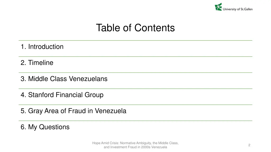 table of contents