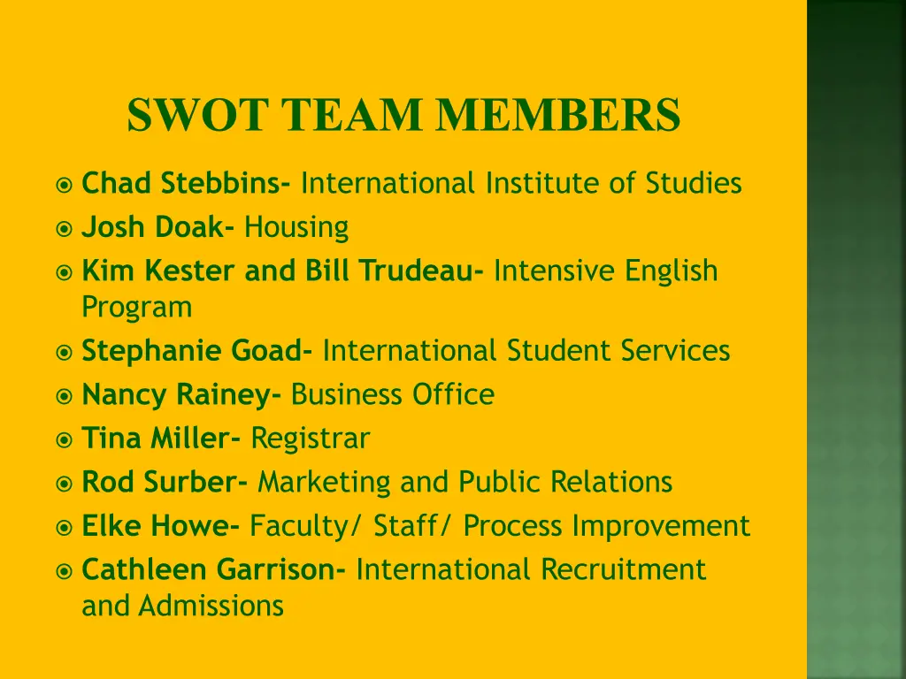 swot team members