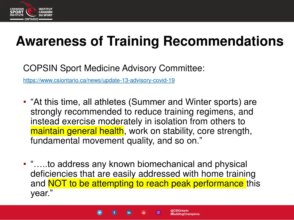 awareness of training recommendations