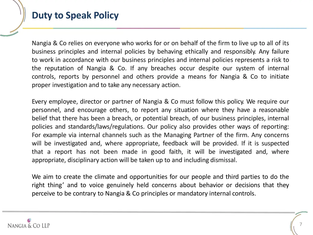 duty to speak policy