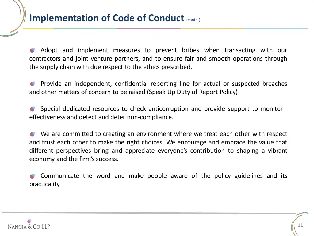 implementation of code of conduct contd