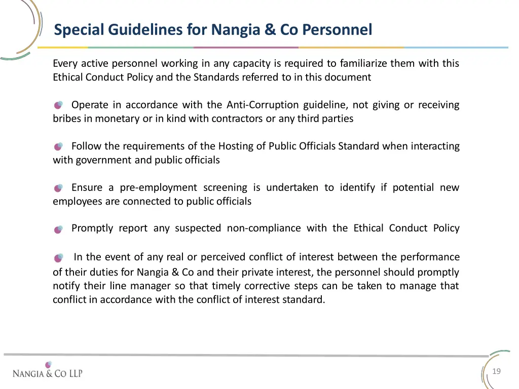 special guidelines for nangia co personnel