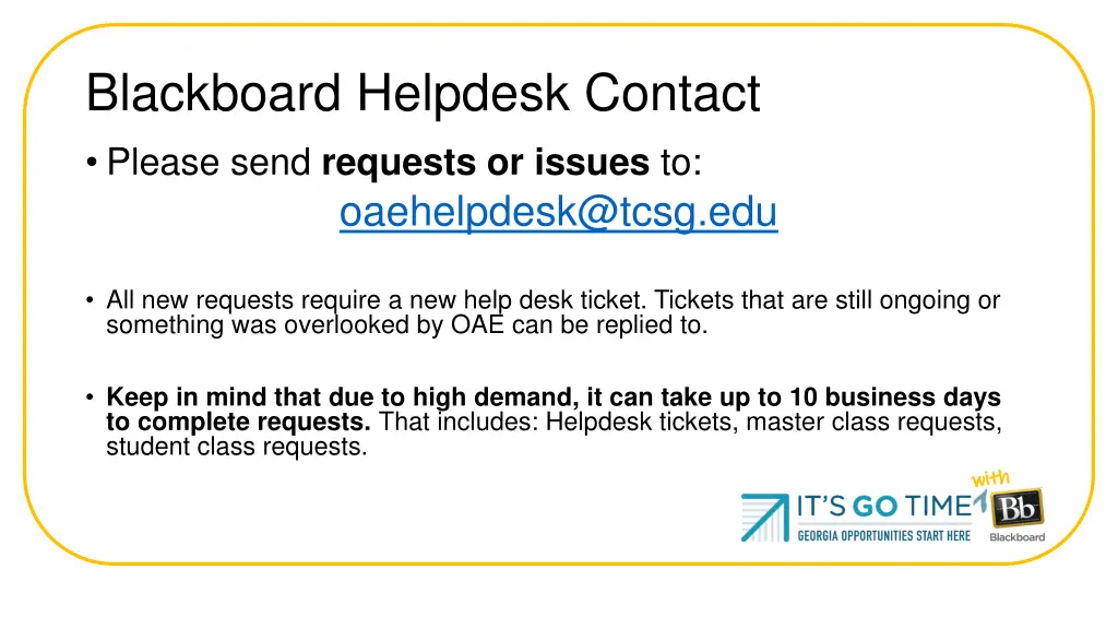 blackboard helpdesk contact please send requests