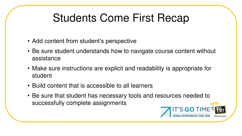 students come first recap