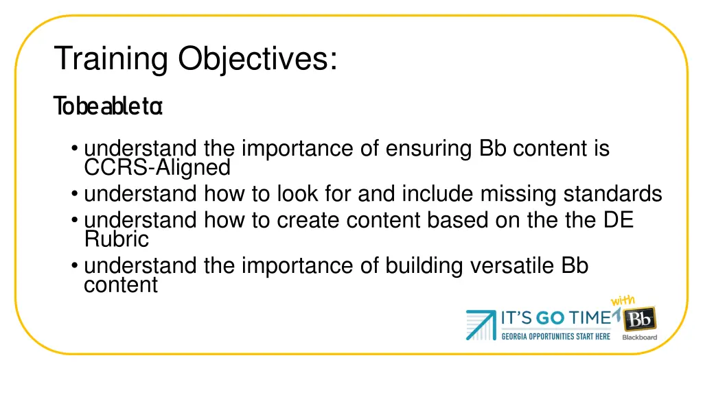 training objectives to be able to