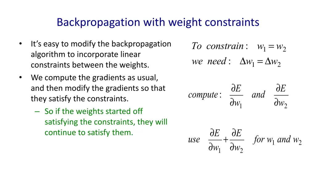 backpropagation with weight constraints