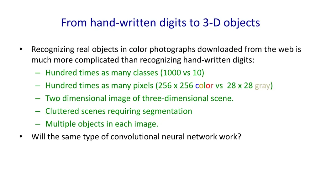 from hand written digits to 3 d objects