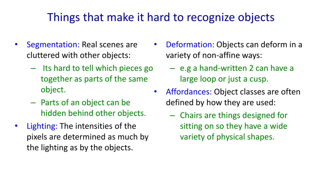 things that make it hard to recognize objects