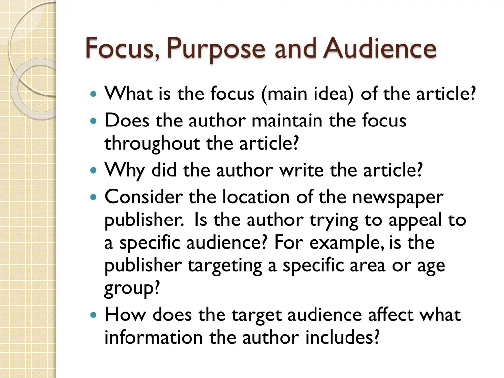 focus purpose and audience