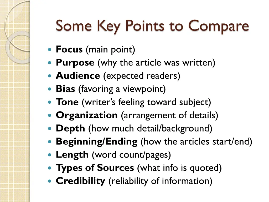 some key points to compare