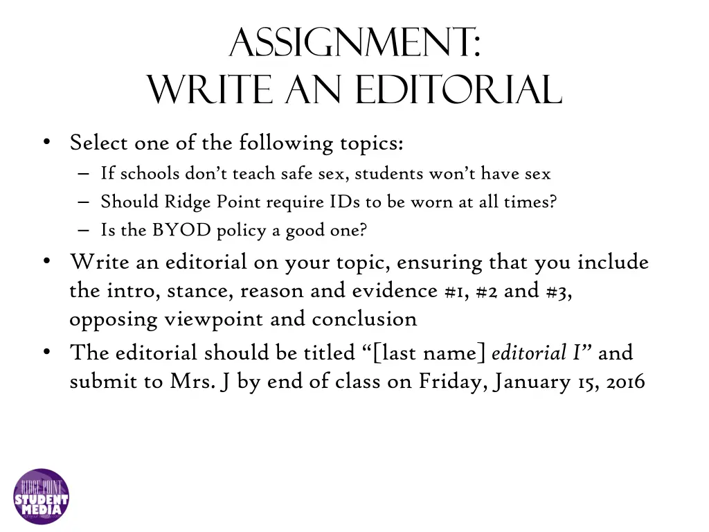 assignment write an editorial