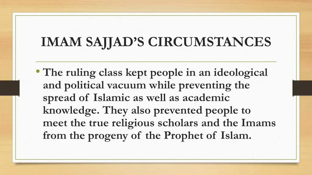 imam sajjad s circumstances