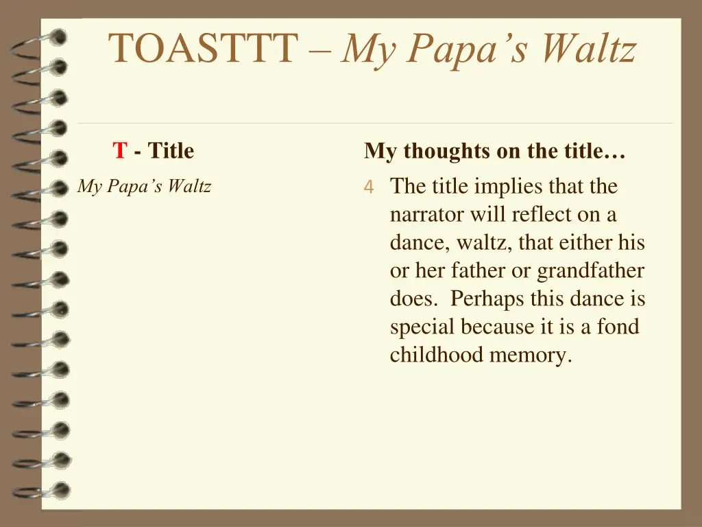 toasttt my papa s waltz