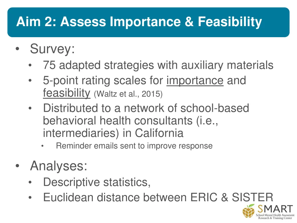 aim 2 assess importance feasibility