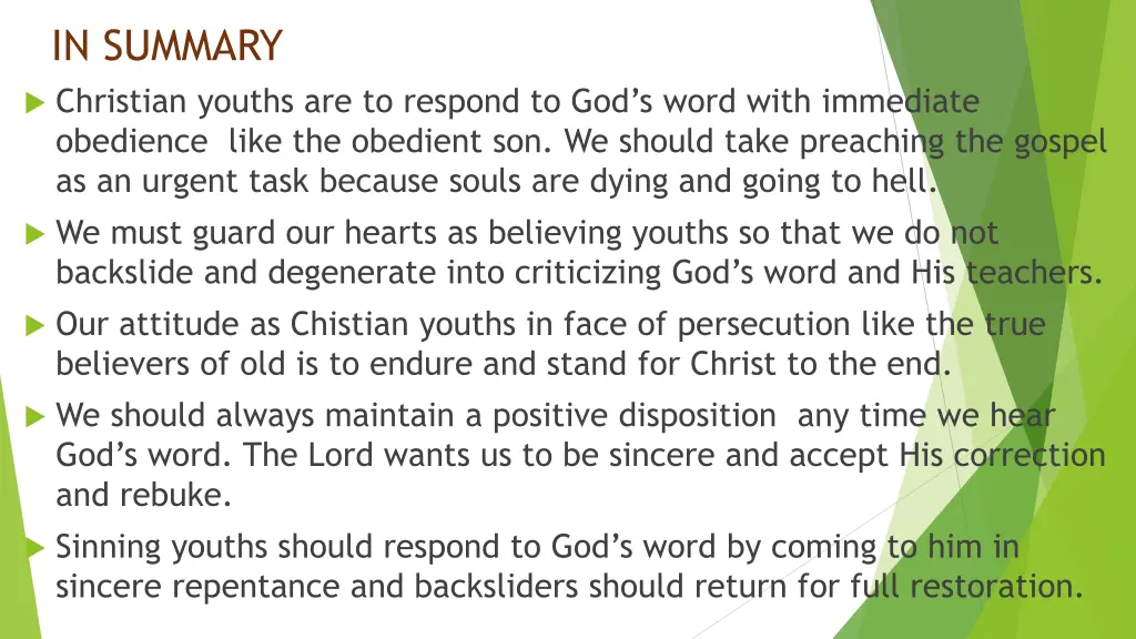 in summary christian youths are to respond