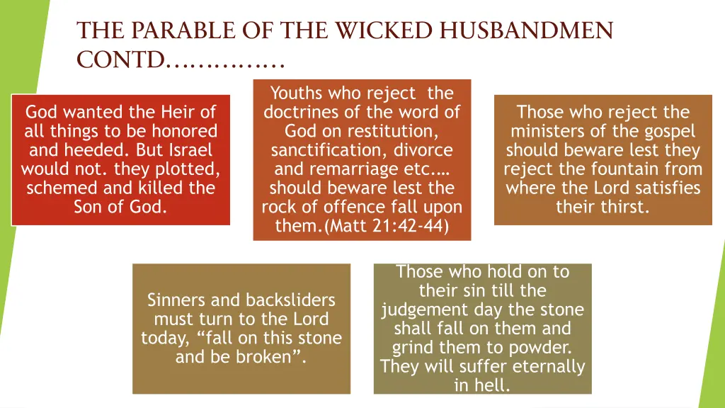 the parable of the wicked husbandmen contd youths