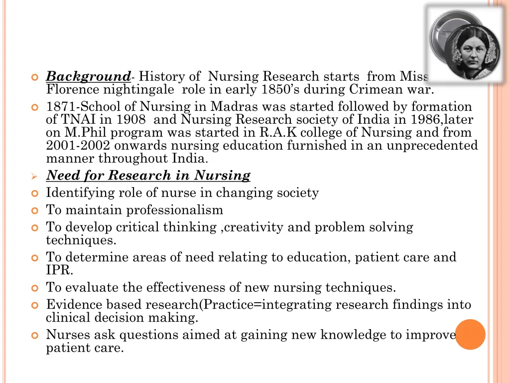 background history of nursing research starts