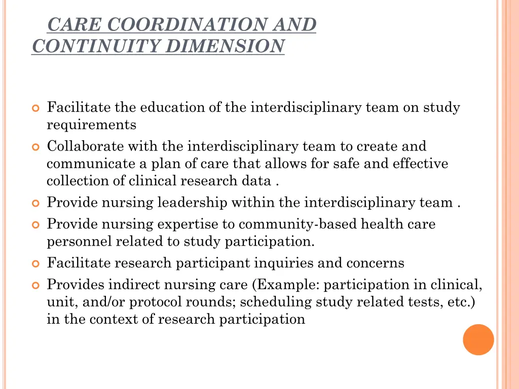 care coordination and continuity dimension