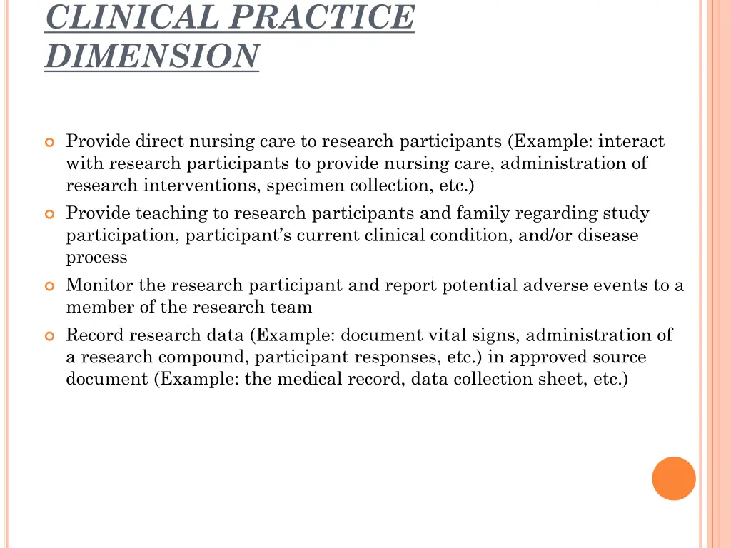 clinical practice dimension