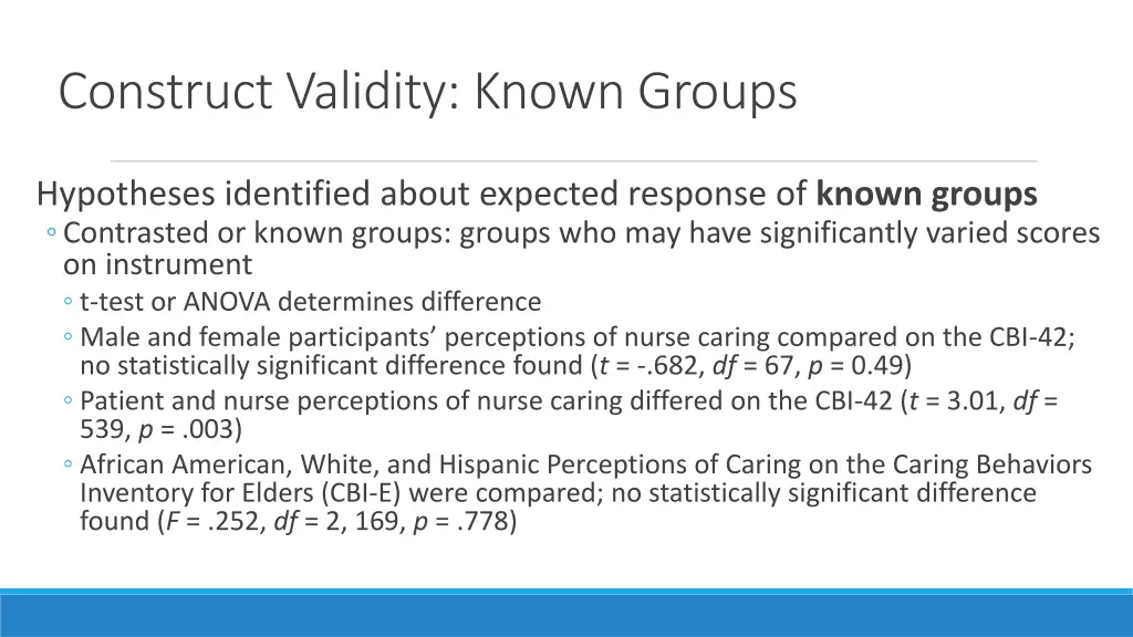 construct validity known groups