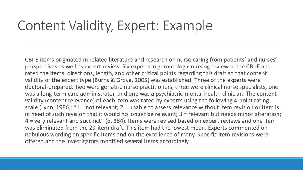 content validity expert example