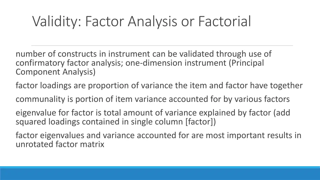 validity factor analysis or factorial