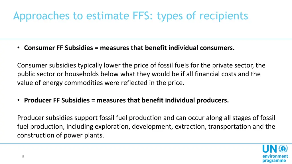 approaches to estimate ffs types of recipients