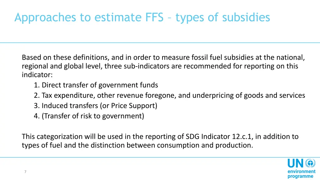 approaches to estimate ffs types of subsidies