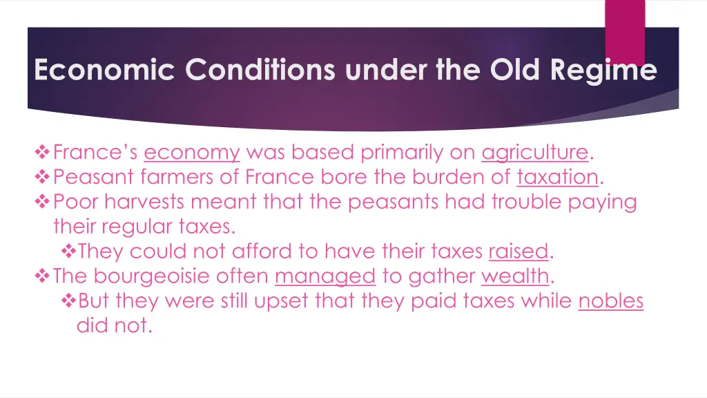 economic conditions under the old regime