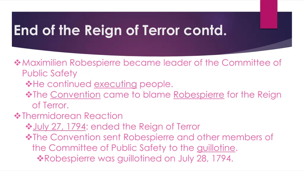 end of the reign of terror contd