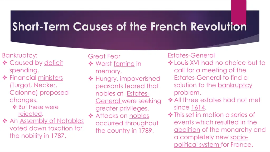 short term causes of the french revolution