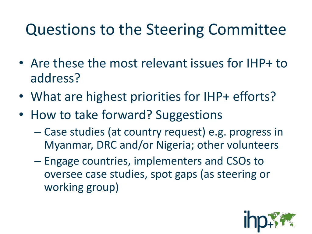 questions to the steering committee