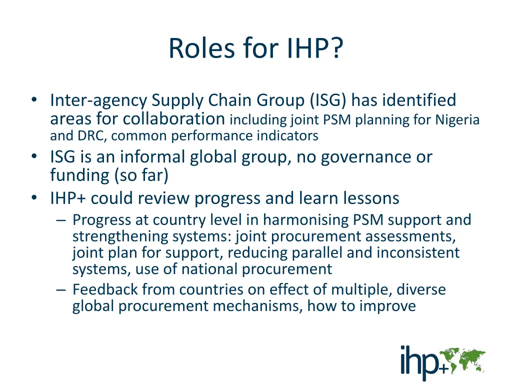 roles for ihp