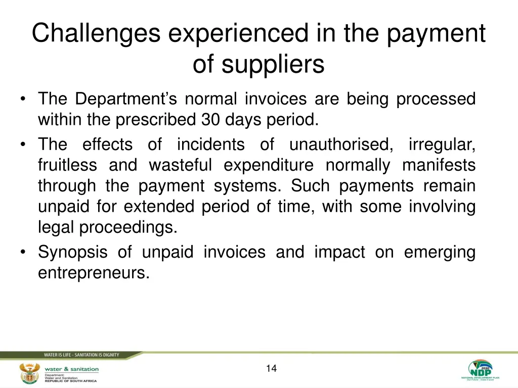 challenges experienced in the payment of suppliers