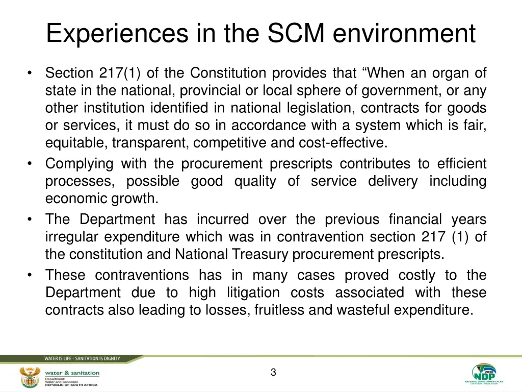 experiences in the scm environment