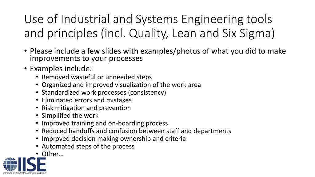 use of industrial and systems engineering tools 1