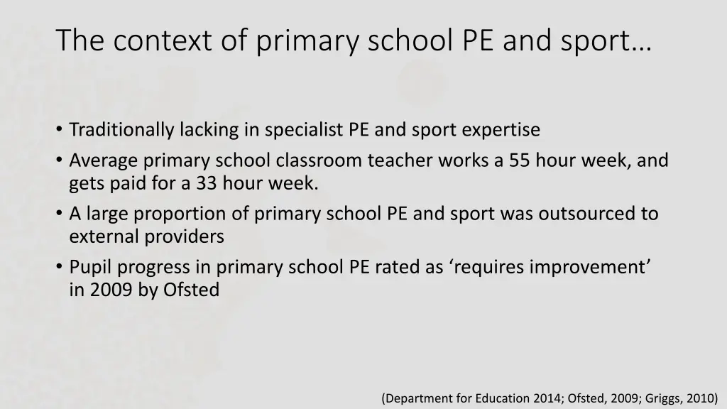 the context of primary school pe and sport