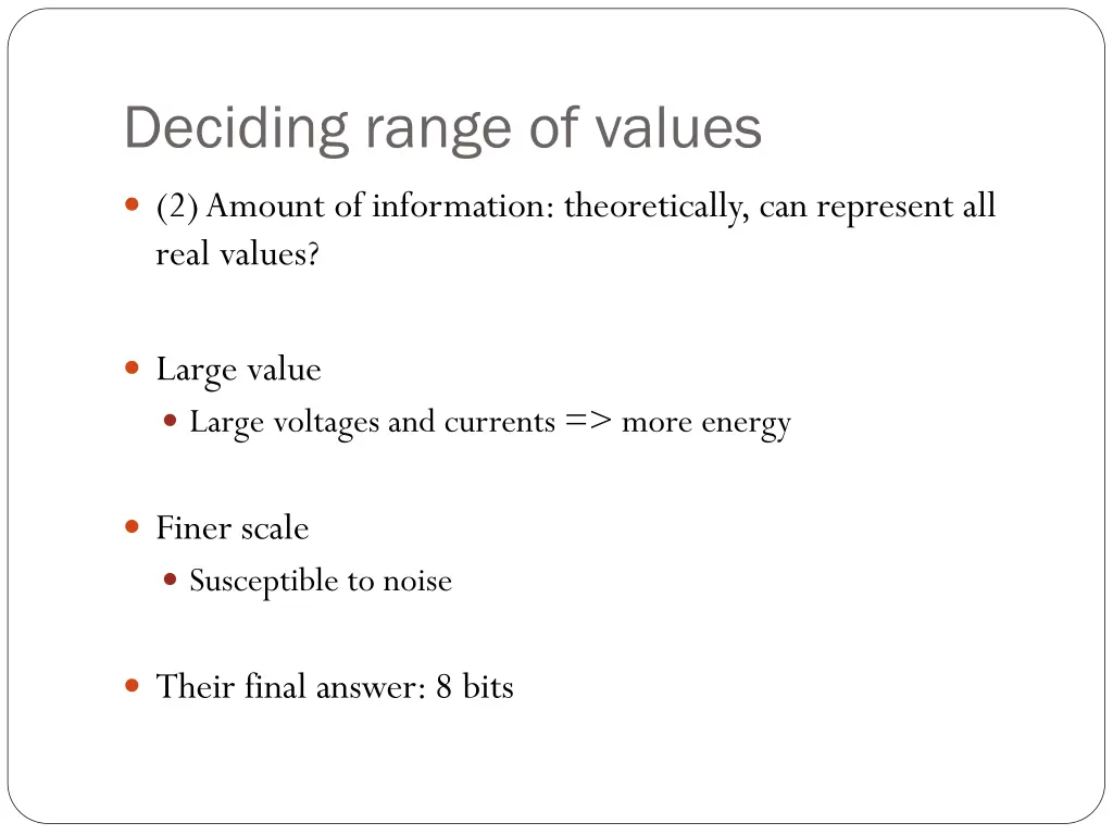 deciding range of values