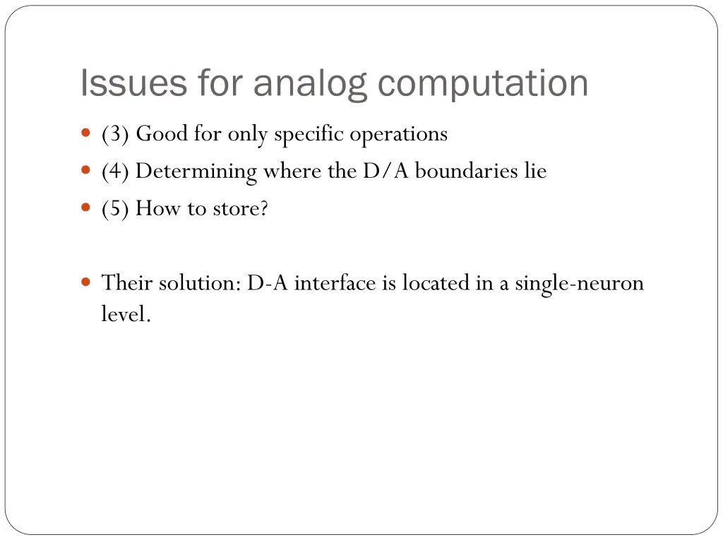 issues for analog computation 1