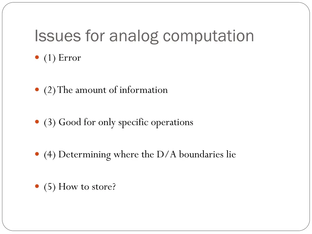 issues for analog computation