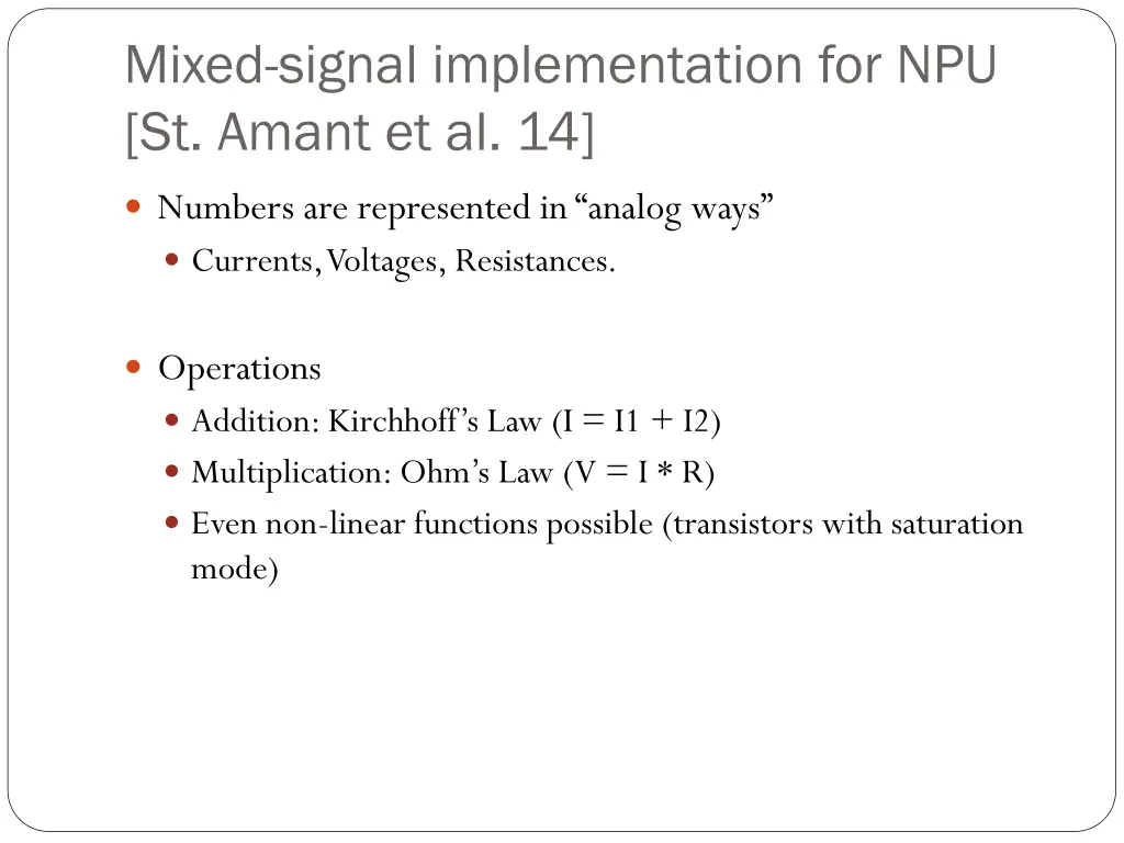 mixed signal implementation for npu st amant