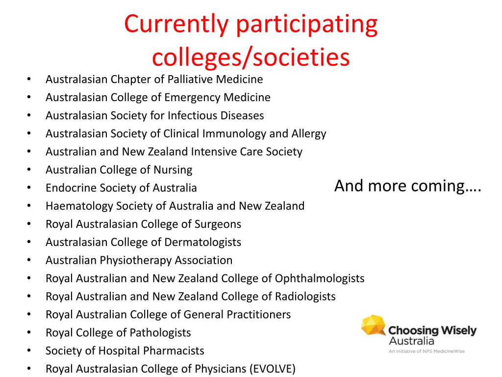 currently participating colleges societies