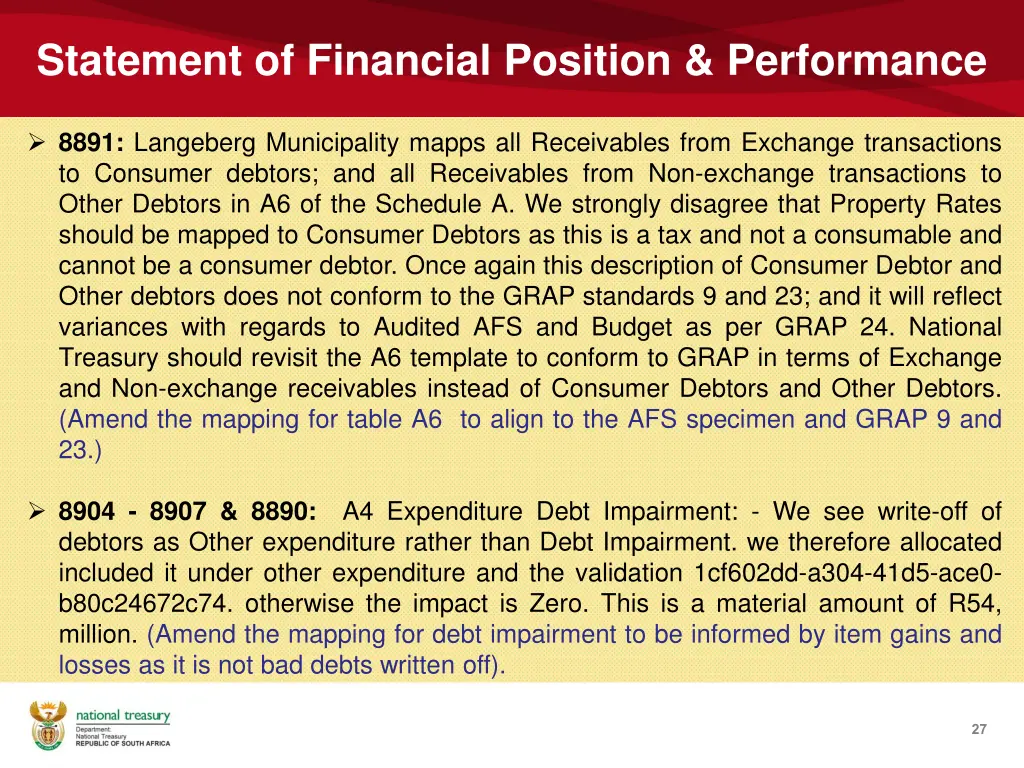 statement of financial position performance