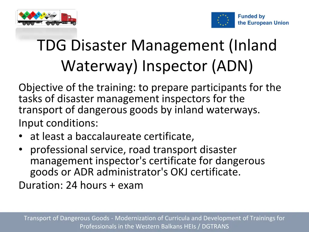 tdg disaster management inland waterway inspector