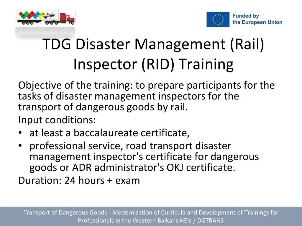 tdg disaster management rail inspector