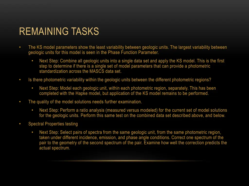 remaining tasks