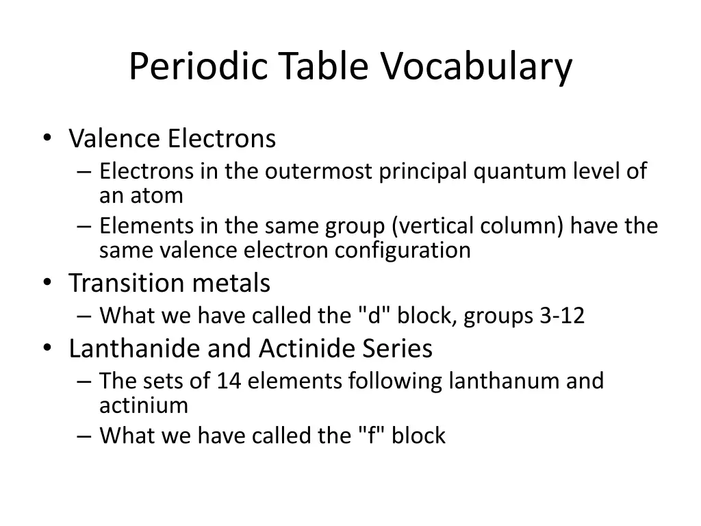 periodic table vocabulary